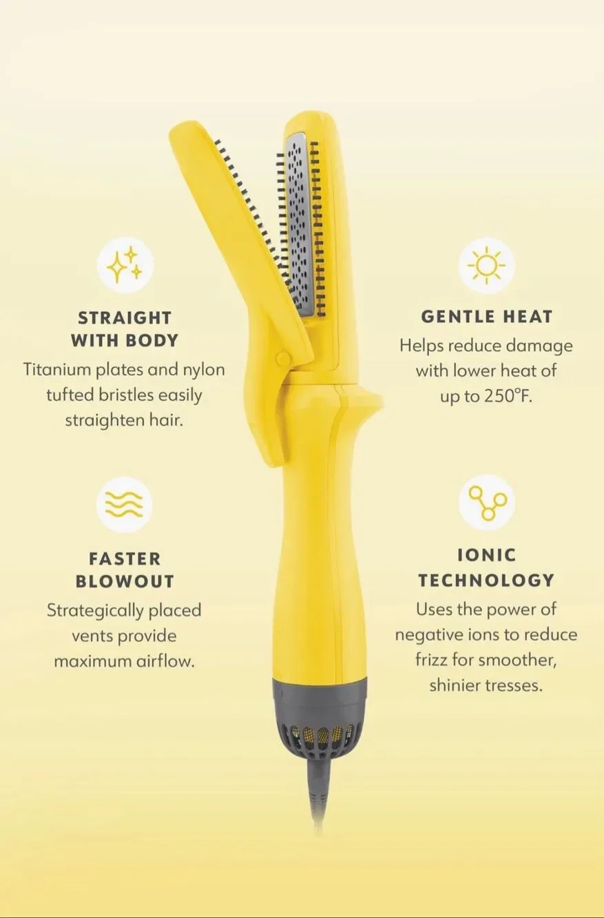 NEW Drybar The Straight Shot Blow-Drying Flat Iron Yellow Ionic Styler No Box